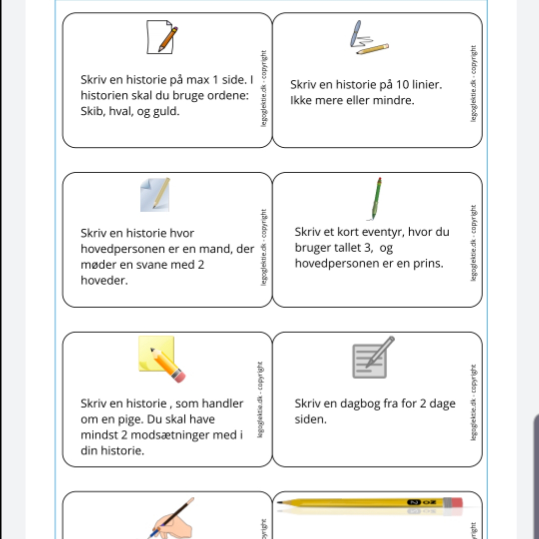 Skrivekort - hjælp til skriveopgaver (Print selv)