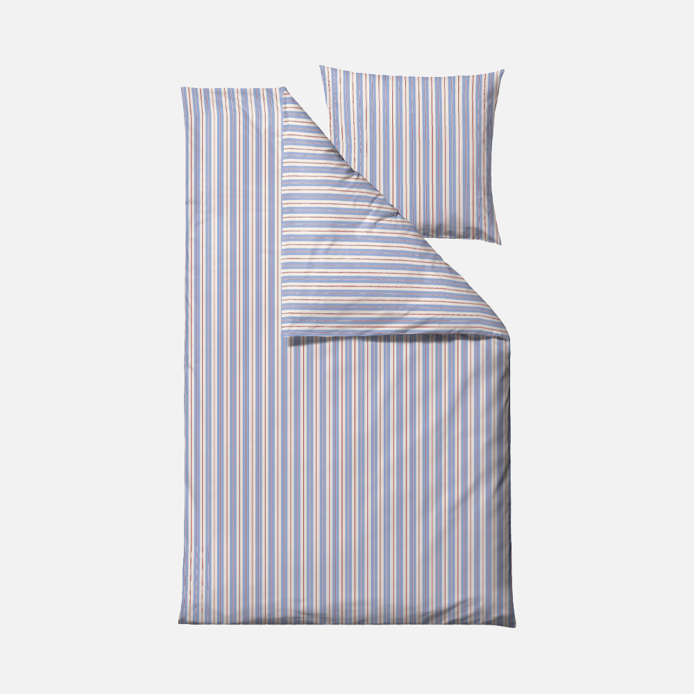 FLOW Sengetøj stribet - 140x200 cm - Lyseblå
