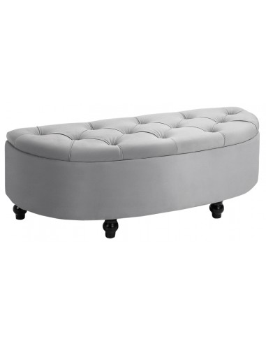 Bænk med opbevaring i velour og træ B120 cm - Sort/Grå