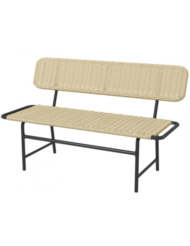 Havebænk i stål og polyrattan B132 cm - Sort/Khaki