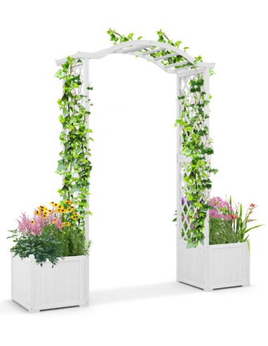 Rosenbue med plantekasser i fyrretræ H200 cm - Hvid