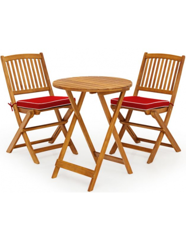 Bistrosæt i akacietræ og polyester - Natur/Rød