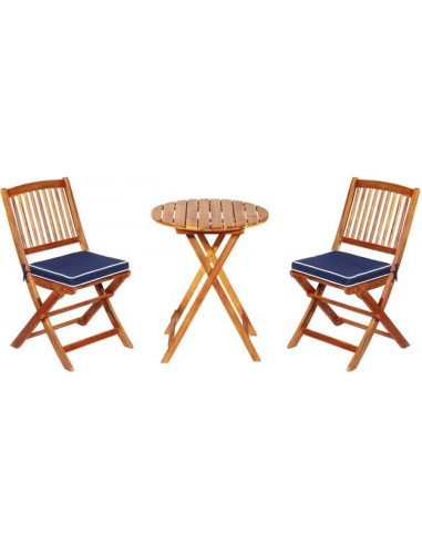 Bistrosæt i akacietræ og polyester - Natur/Blå