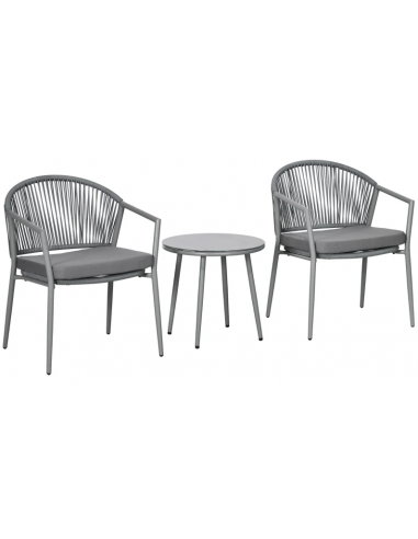 Bistrosæt med 2 stole og 1 bord i stål og polyester - Grå
