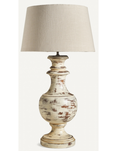 Bordlampe i mangotræ og bomuld H80 cm - Antik beige/Natur