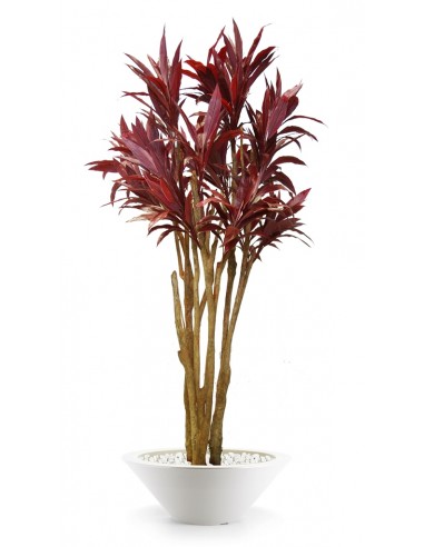 Stort kunstigt Cordyline træ med potte H260 cm - Rød