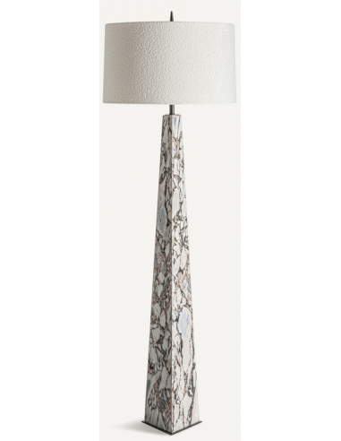 Gulvlampe i marmor og bouclé H165 cm - Grå marmor/Cremehvid