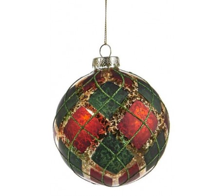 Tartan julekugle i glas Ø10 cm