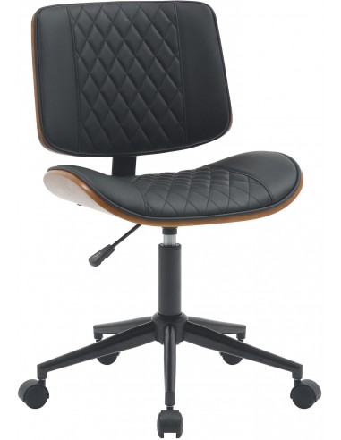 Kontorstol i metal og kunstlæder H82 - 94 cm - Sort/Valnød