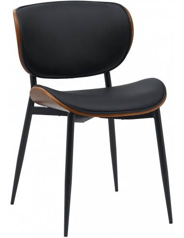 Spisebordsstol i metal og kunstlæder H80 cm - Sort/Valnød