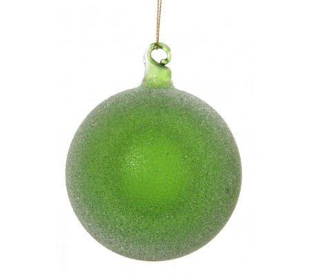 Julekugle Ø8 cm i glas - Frostet grøn