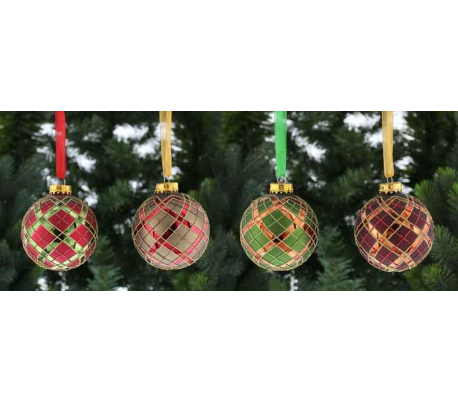Julekugle i glas Ø8 cm assorteret - Tartan