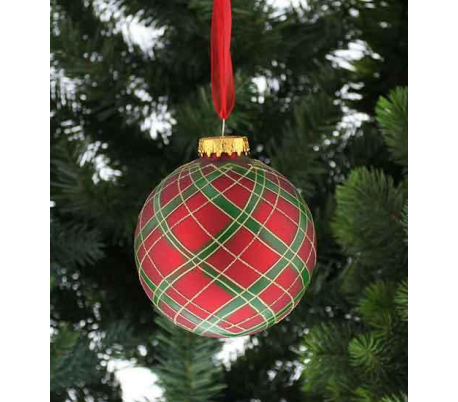 Julekugle i glas Ø10 cm - Tartan