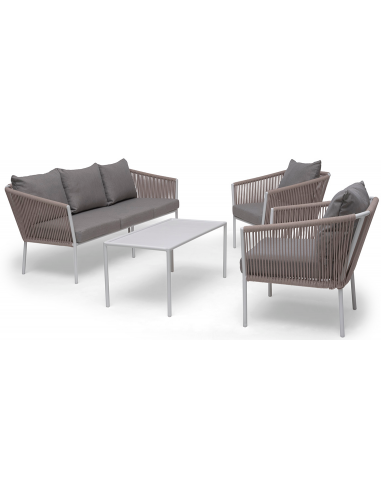 Hillerstorp loungesæt i aluminium og olefin - Hvid/Beige