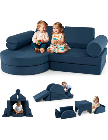 Tumle børnesofa i velour B145 x D71 cm - Blå