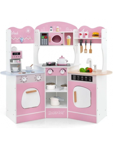 Legekøkken i MDF og plast H95 x B105 cm - Hvid/Rosa