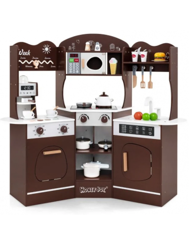 Legekøkken i MDF og plast H95 x B105 cm - Hvid/Brun