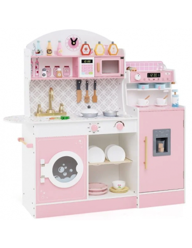 Legekøkken i MDF og plast H105 x B106 cm - Hvid/Rosa