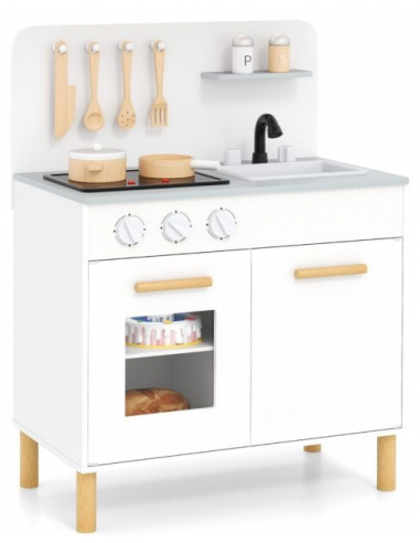 Legekøkken i fyrretræ og MDF H75 x B55 cm - Hvid/Natur