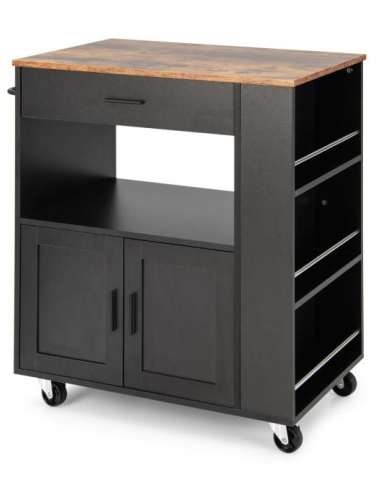 Køkkenø på hjul i MDF H92 x B75 x D46 cm - Sort/Brun