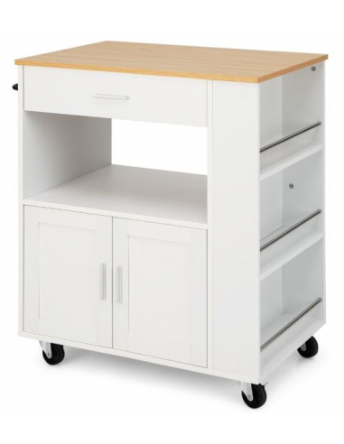 Køkkenø på hjul i MDF H92 x B75 x D46 cm - Hvid/Natur