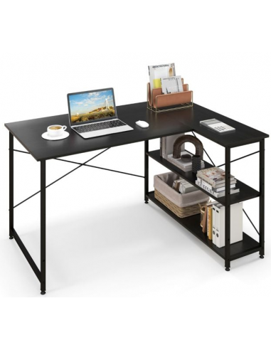 Hjørneskrivebord i metal og møbelplade 120 x 88 cm - Sort