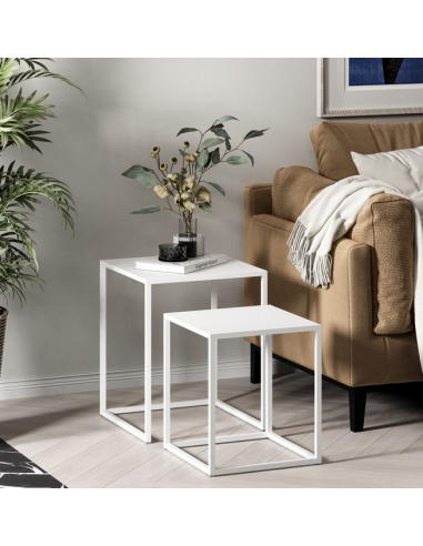 VEJEN Indskudsborde i metal H49 + H40 cm - Mat hvid