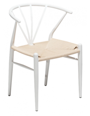 DELTA Spisebordsstol i metal og flet H78 cm - Hvid/Natur