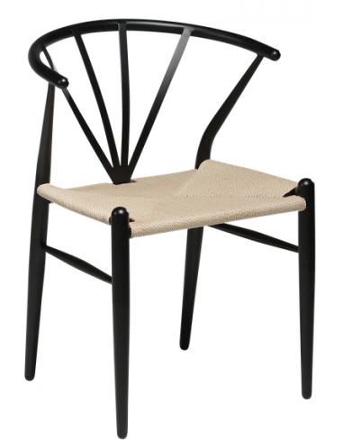 DELTA Spisebordsstol i metal og flet H78 cm - Sort/Natur