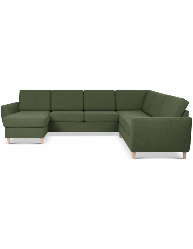 Wendy U-sofa i polyester B295 x D230 cm - Natur/Mosgrøn