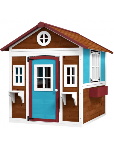 Legehus i fyrretræ H135 x B114 x D126,4 cm - Blå/Brun