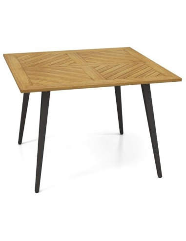 Havebord i metal og akacietræ 107 x 107 cm - Sort/Natur