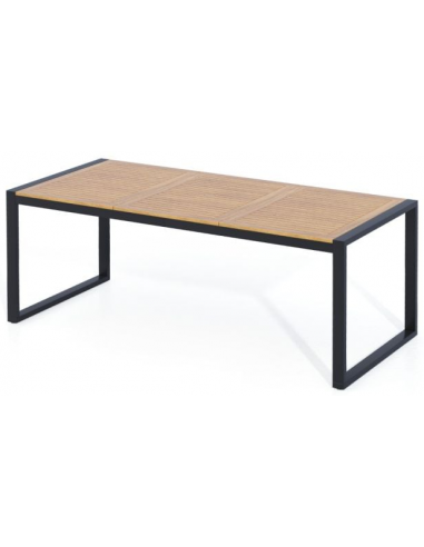 Havebord i metal og akacietræ 200 x 90 cm - Sort/Natur