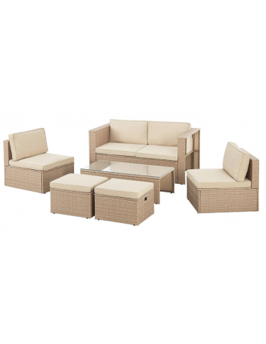 SALOU Loungesæt i polyrattan og polyester - Natur/Creme