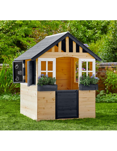 Legehus i fyrretræ H140 x B121 x D97,5 cm - Natur/Sort/Hvid