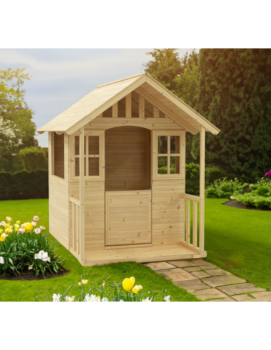 Legehus i fyrretræ H140 x B121 x D137 cm - Natur