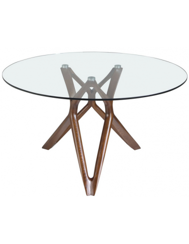 Rundt spisebord i asktræ og glas Ø120 cm - Valnød/Klar