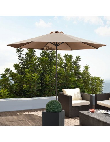 Parasol i stål og polyester Ø300 cm - Sort/Mørk beige