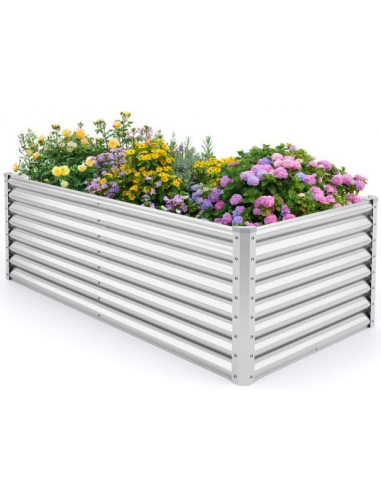 Højbed uden bund i metal H60 x B180 x D95 cm - Sølvgrå