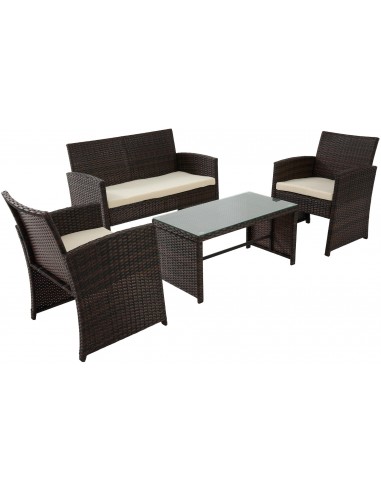 TORU Loungesæt i polyrattan og polyester - Brun/Creme