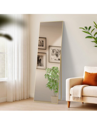 Gulvspejl i metal og glas H160 x B50 cm - Mat guld