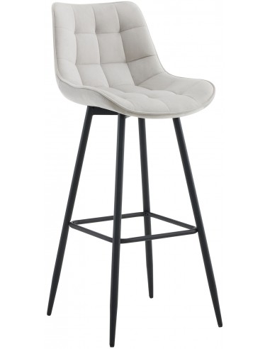 Barstol i metal og velour H106 cm - Sort/Lysegrå