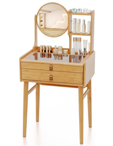 Sminkebord med skuffer i bambus H122 x B60 cm - Natur