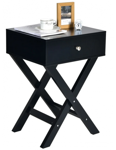 Sengebord med skuffe i møbelplade H65 x B46 cm - Sort