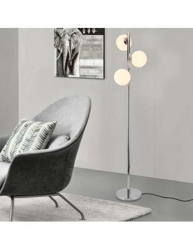 GENT Gulvlampe i metal og glas H154 cm 3 x E14 - Krom/Hvid