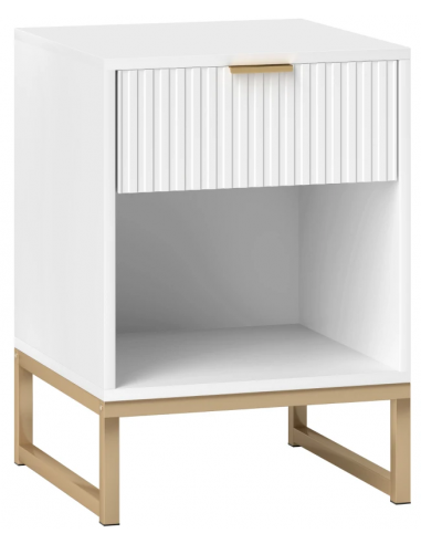 Sengebord i metal og MDF H57 x B40 x D40 cm - Gylden/Hvid