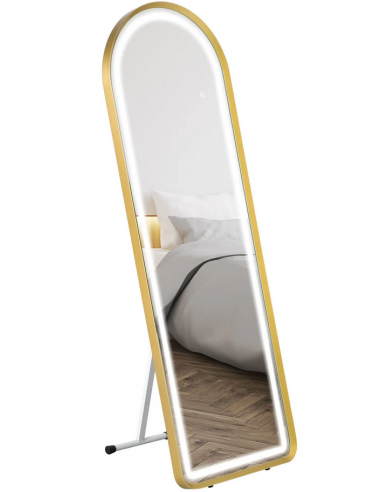 Gulvspejl med lys og touch i glas H151,5 x B50 cm - Guld