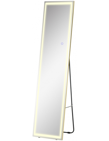 Gulvspejl med lys og touch i glas H160 x B40 cm - Guld