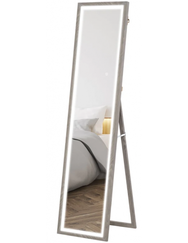 Gulvspejl i MDF med lys og touch H160 x B40 cm - Grå