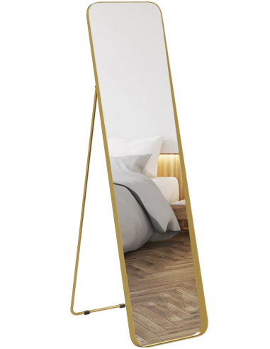 Gulvspejl i aluminium, MDF og glas H160 x B40 cm - Guld